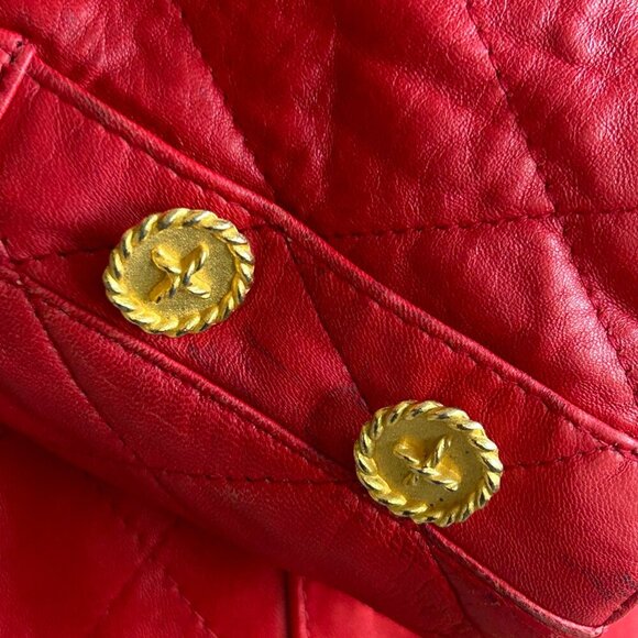 Siena Studio for Audrey Jones Vintage Red Quilted Leather Cropped Jacket Size 2X - Picture 8 of 12